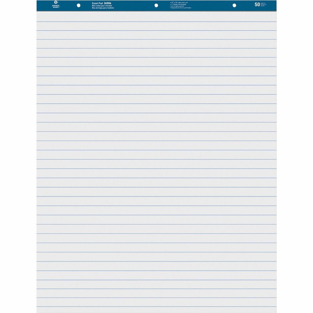 Image of Business Source Easel Pad, Ruled, 50 Sheets, 27"x34", 2/CT, White