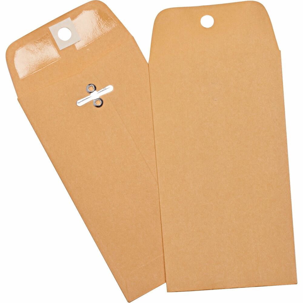 Image of Business Source Envelopes w/Clasp,Hvy-duty,3-3/8"x6",100/BX,Brown Kraft