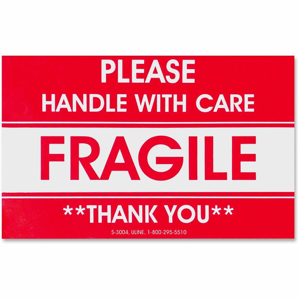 Image of Tatco Shipping Label, Fragile, 3"x5", 500/RL, Red/White