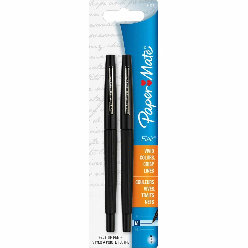 Image of Paper Mate Flair Pen, Point Guard Tip, 2/PK, Black