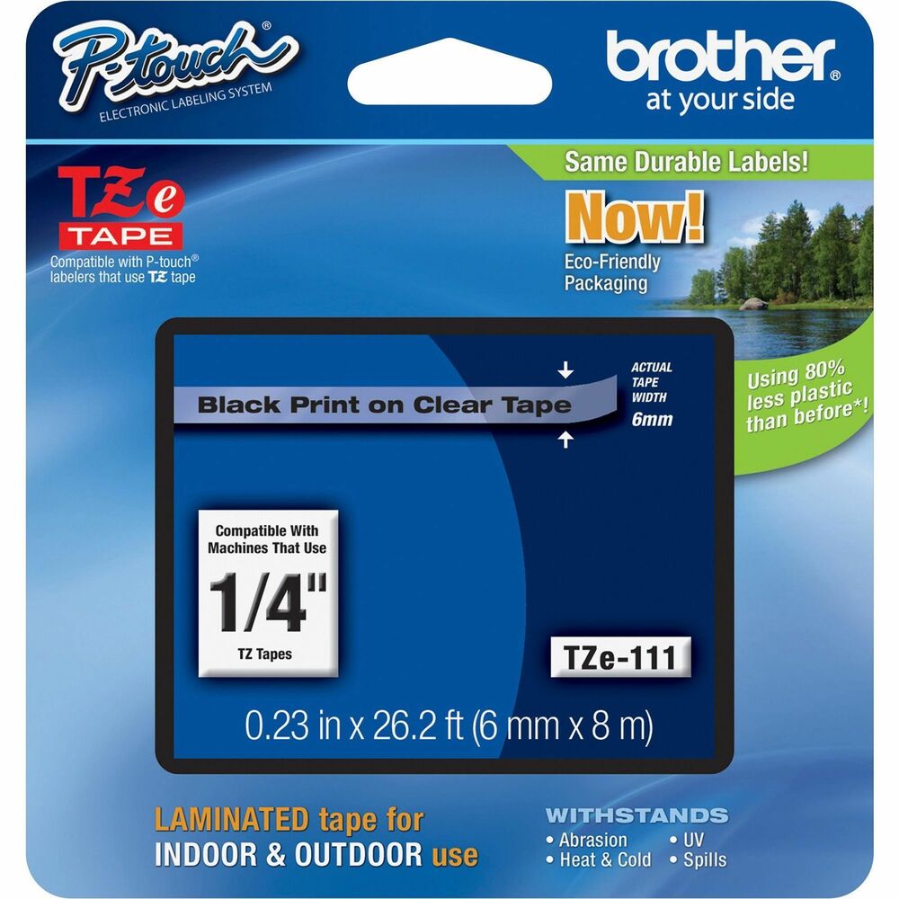 Image of Brother Tape Cartridge, Laminated, f/P-Touch 8m, 1/4", Black/Clear