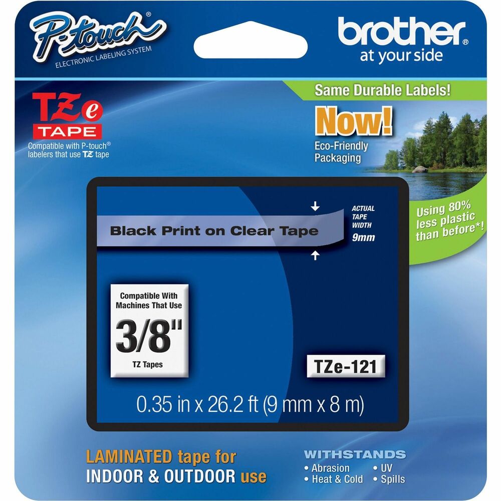 Image of Brother Tape Cartridge, Laminated, f/P-Touch 8m, 3/8", Black/Clear
