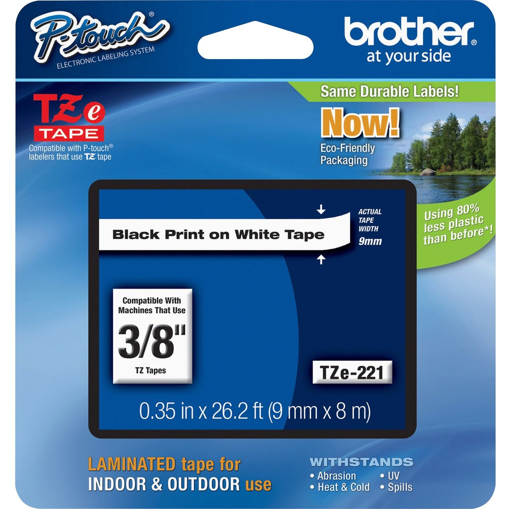 Image of Brother Tape Cartridge, Laminated, f/P-Touch 8m, 3/8", Black/White