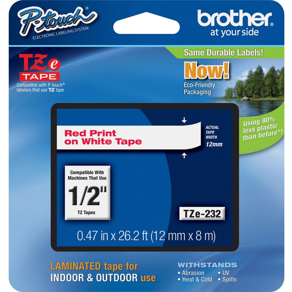 Image of Brother Tape Cartridge, Laminated, f/P-Touch 8m, 1/2", Red/White