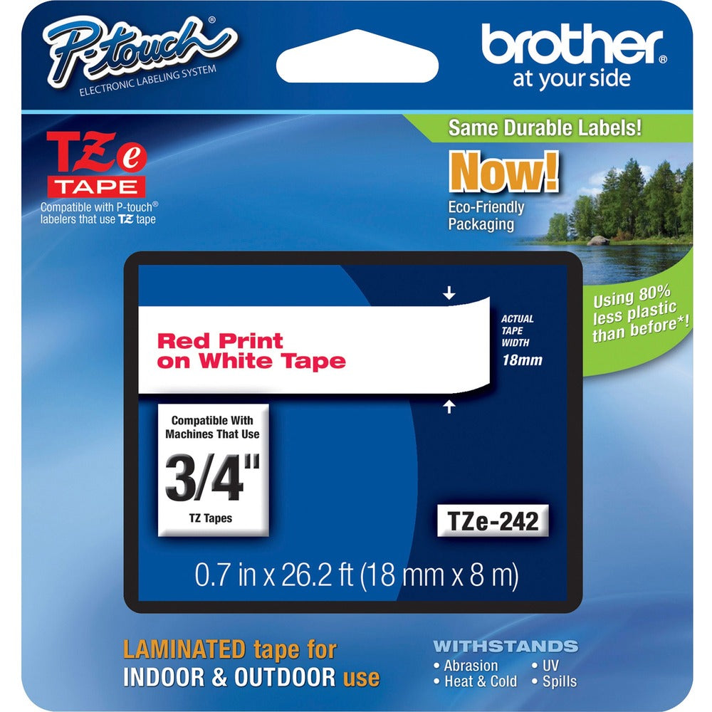 Image of Brother Tape Cartridge, Laminated, f/P-Touch 8m, 3/4", Red/White