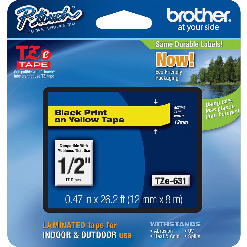 Image of Brother Tape Cartridge, Laminated, f/P-Touch 8m, 1/2", Black/Yellow