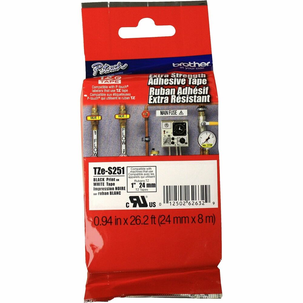 Image of Brother Industrial Tape, Laminated, 1", Black/White