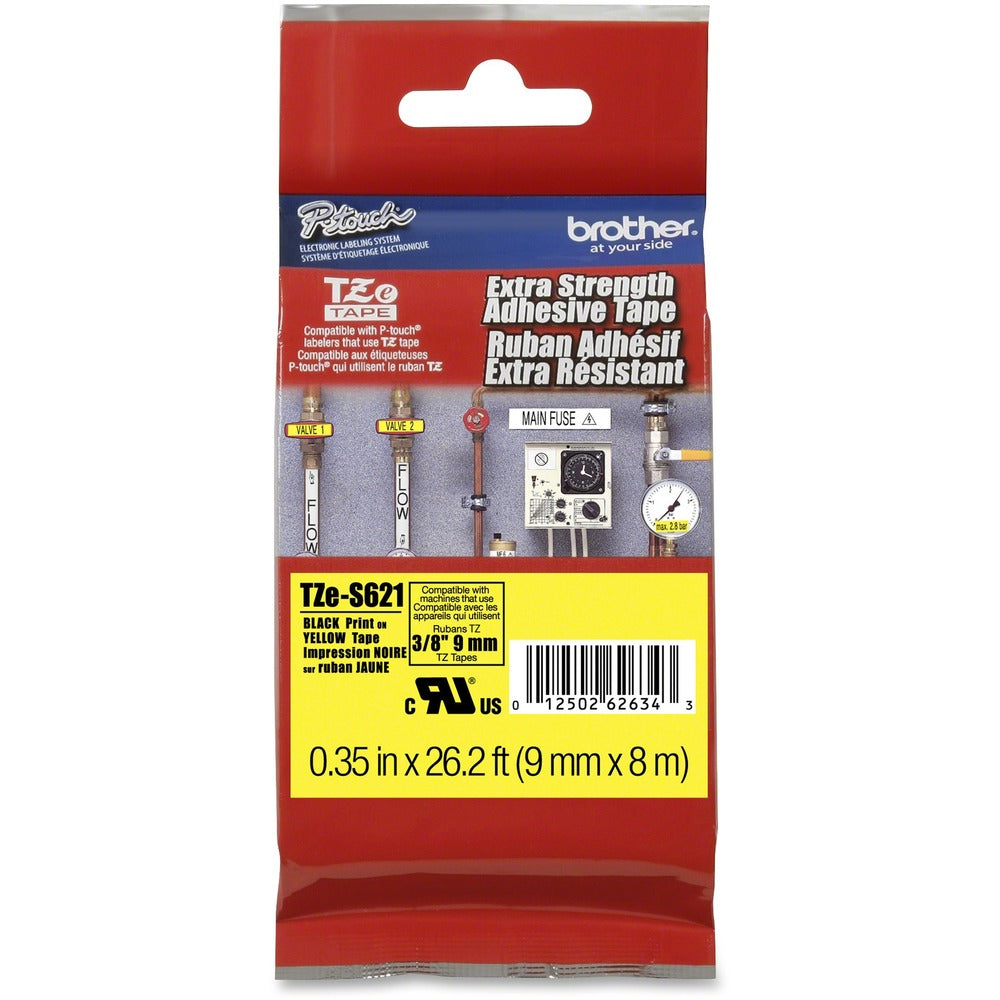 Image of Brother Industrial Tape, Laminated, .35"x26.25', Black/Yellow