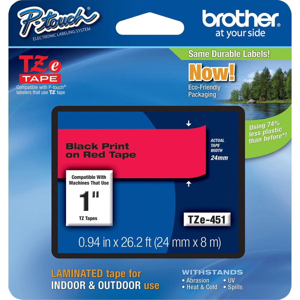 Image of Brother Tape Cartridge, Laminated, f/P-Touch 8m, 1", Black/Red