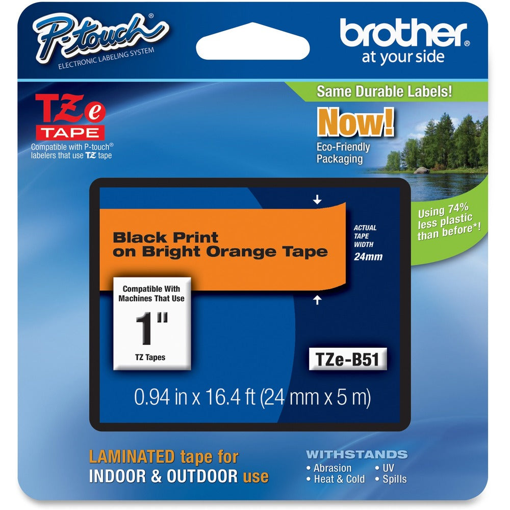 Image of Brother Lettering Tape, 1", Black/Fluorescent Orange