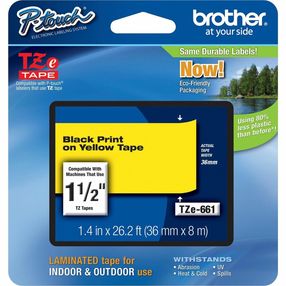 Image of Brother Lettering Tape, 1-1/2" Size, Black/Yellow