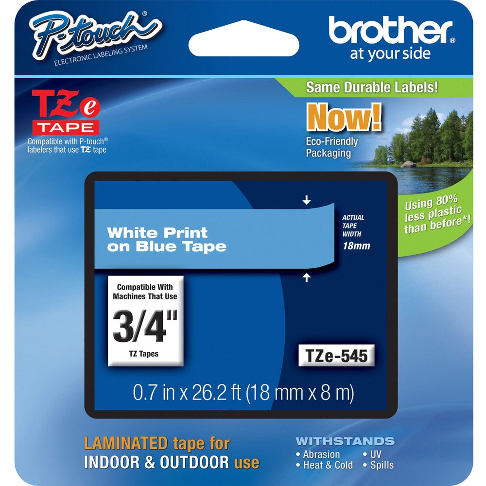 Image of Brother Tape Cartridge, Laminated, f/P-Touch 8m, 3/4", White/Blue