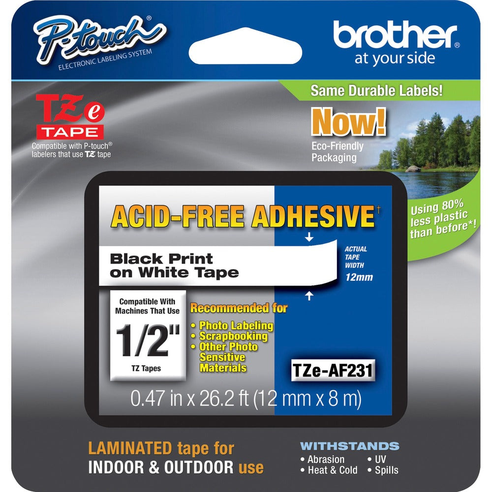 Image of Brother Adhesive Tape,for all TZ Labelmakers,Acid-free,1/2",BK/WE
