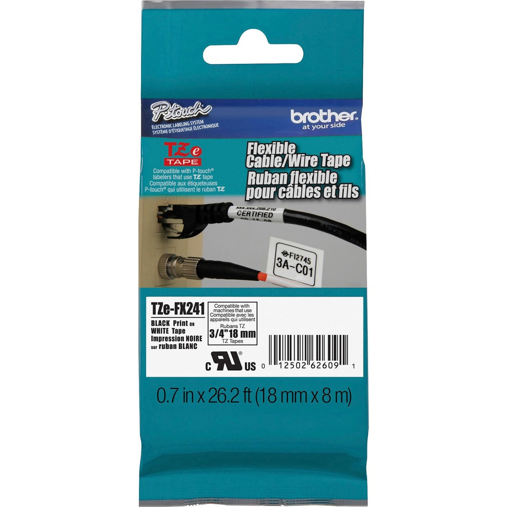 Image of Brother Labeling Tape, 3/4" Wide, Black On White