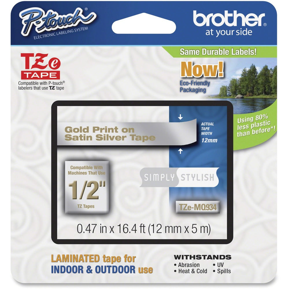 Image of Brother Laminated TZE Tape, 12mm, Gold/ Satin Silver