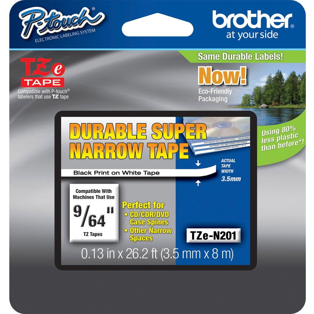 Image of Brother Narrow Tape, Non-laminated, 1/8", Black/White