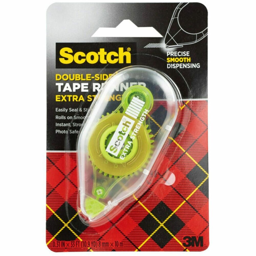 Image of 3M Tape Runner,w/Double-sided Tape,Refillable,31"x49',4/PK, CL