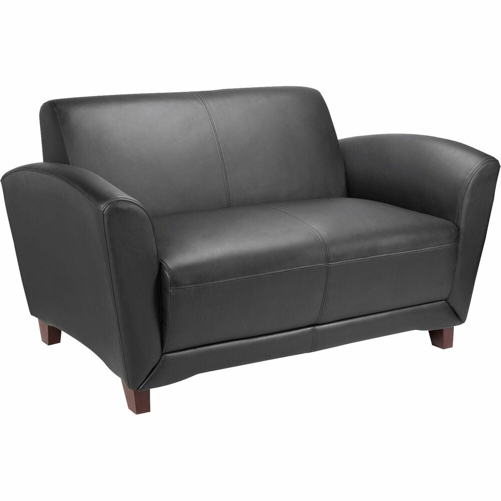 Image of Lorell Reception Loveseat, 55"x34-1/2"x31-1/4", Black Leather