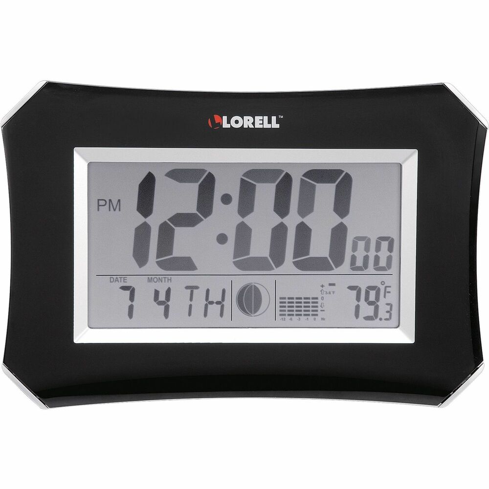 Image of Lorell Wall/Alarm Clock, LCD, 10-1/4W"x7"Hx1-1/2"D Lunar, Slvr/Blk