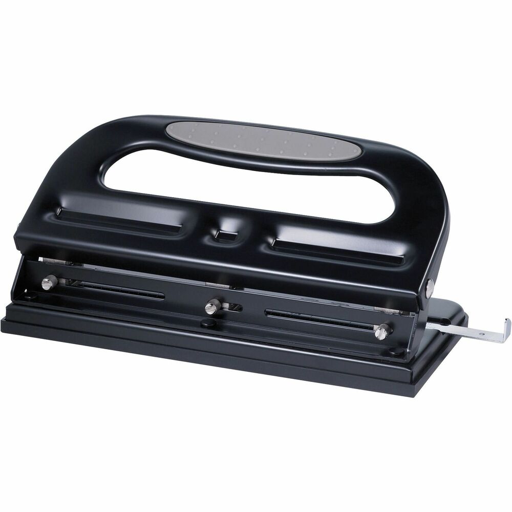 Image of Business Source 3-Hole Punch, Heavy-Duty, Adjustable, 9/32",40 Sht Cap, BK
