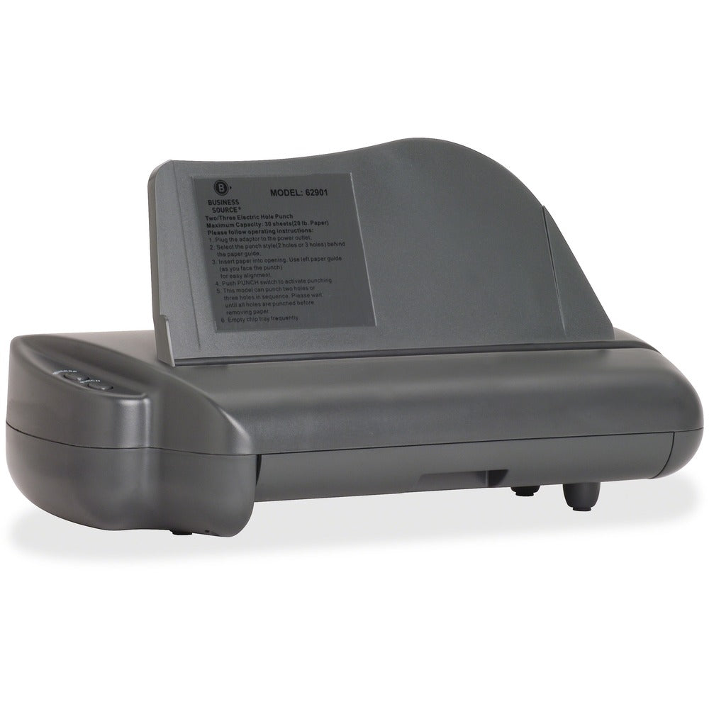 Image of Business Source Electric 3H Punch,1/4", 30 Sht Cap,17-3/4"x5-1/4"x8-1/4", GY