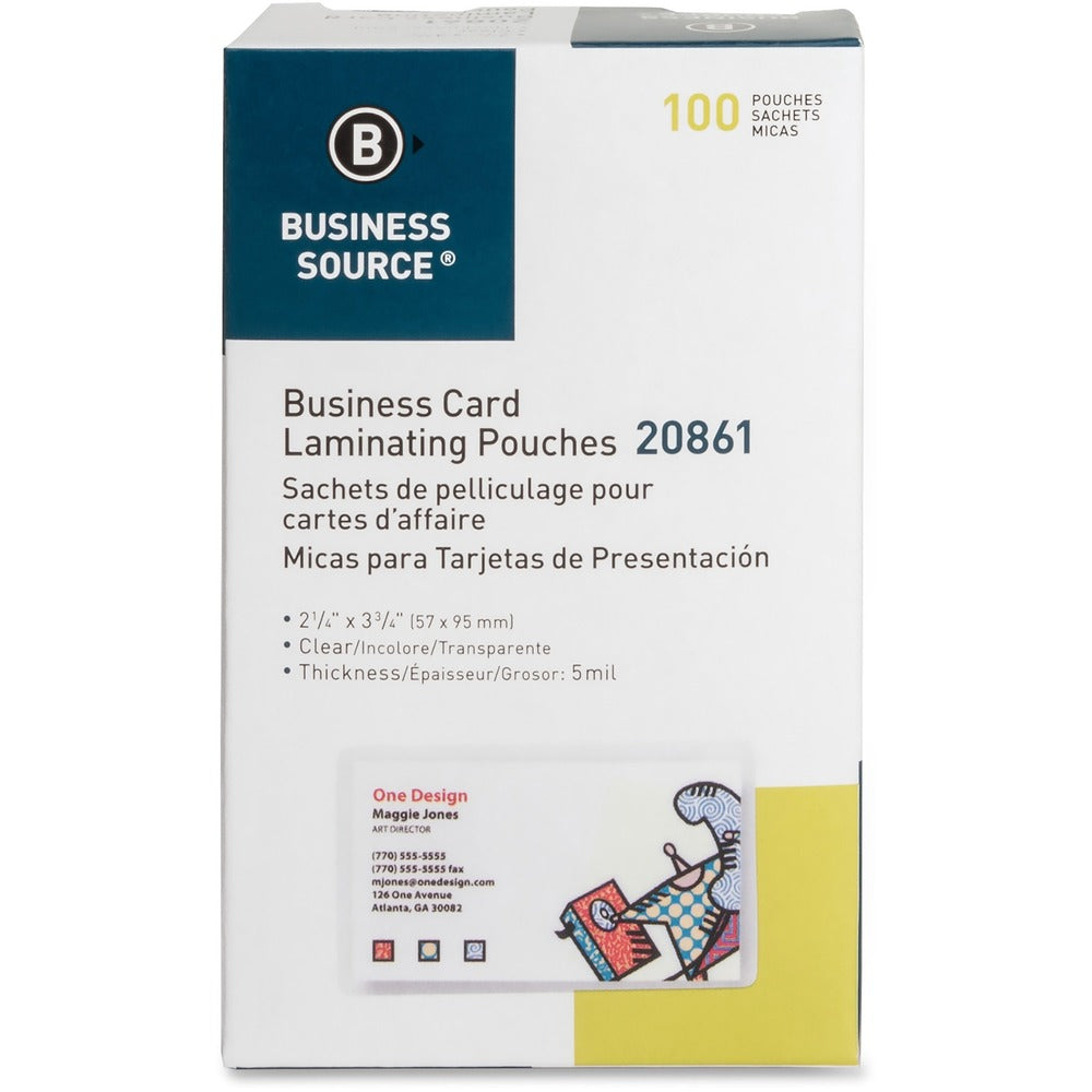 Image of Business Source Laminating Pouch, Bus Card, 5Mil, 2-1/4"x3-3/4", 100/BX, CL
