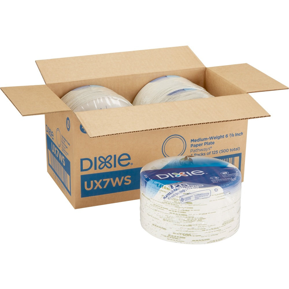 Image of Dixie Foods Plates,Heavyweight,6-7/8",125/PK,4PK/CT,Pathways/WE