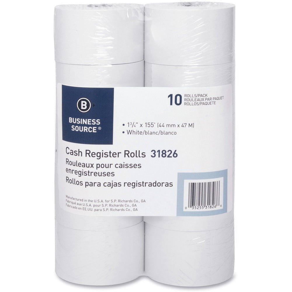 Image of Business Source Paper Rolls, Single Ply, Bond, 44mmX155', 10/PK, WE