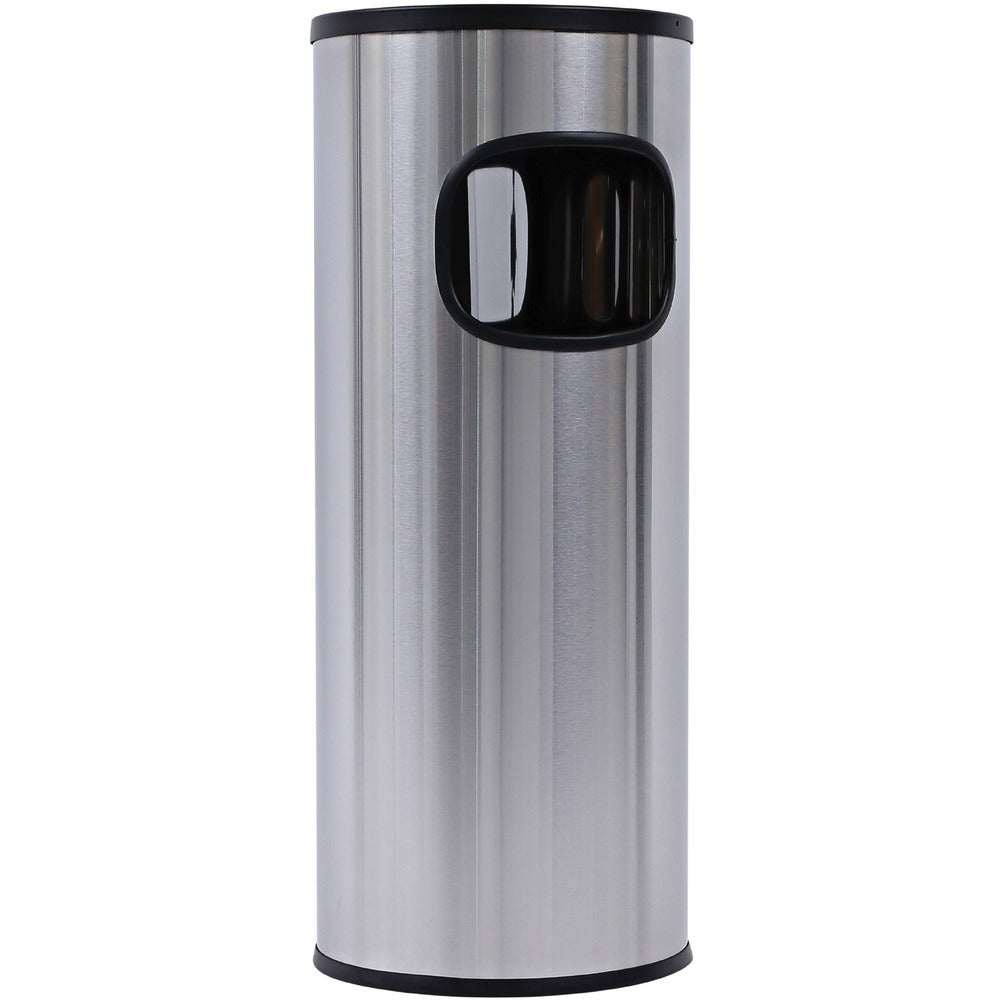Image of Genuine Joe Waste Receptacle,w/Ashtray,Fire-Safe,3 Gal,Stainless Steel