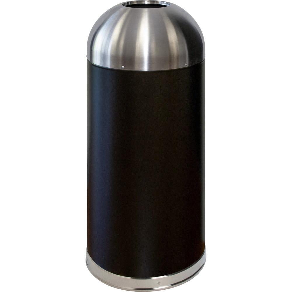 Image of Genuine Joe Trash Receptacle, Domed Top, 15 Gal, 16-1/2"Dia x 40", BK/SR