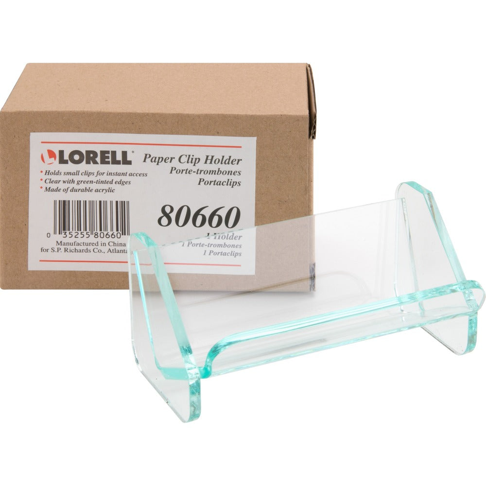 Image of Lorell Paper Clip Holder, 3-7/8"x2-1/2"x1-7/8", Clear/Green