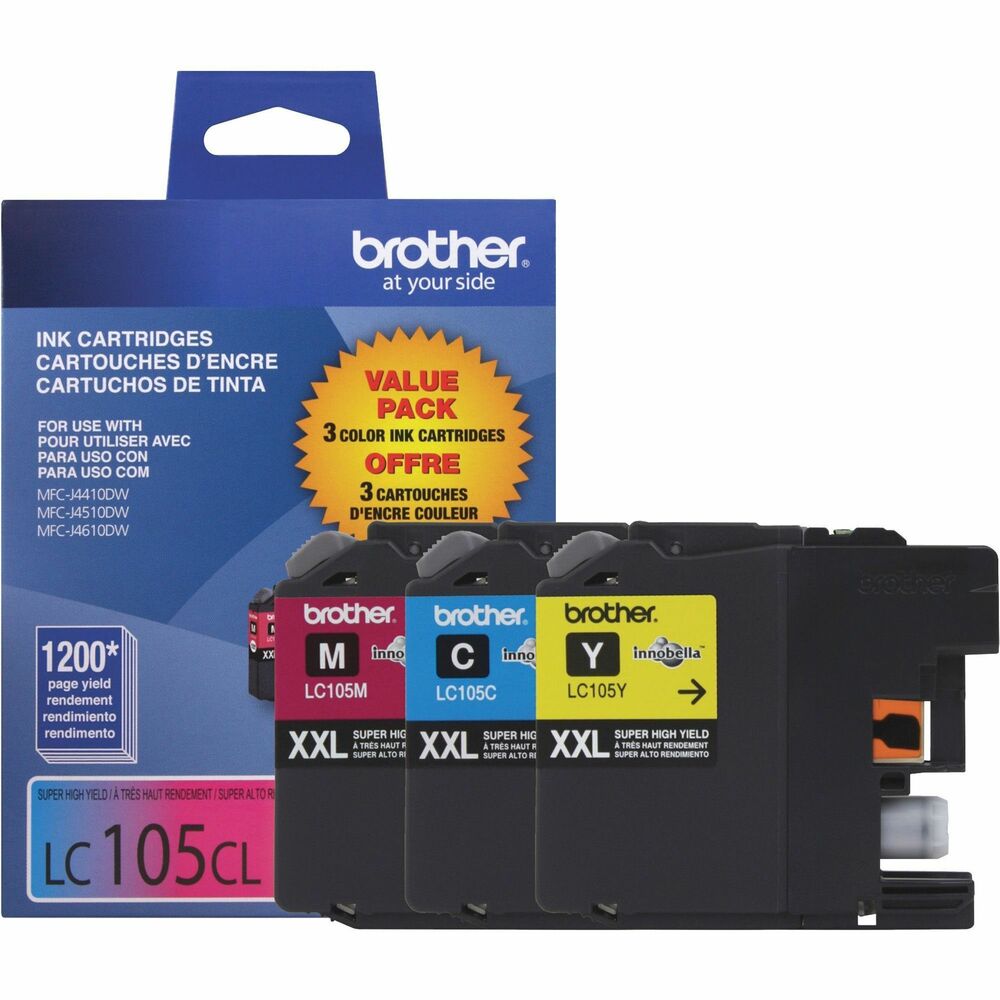 Image of Brother Ink Cartridge, HY, 1200 Page Yield, 3/PK, CYN/MA/YW
