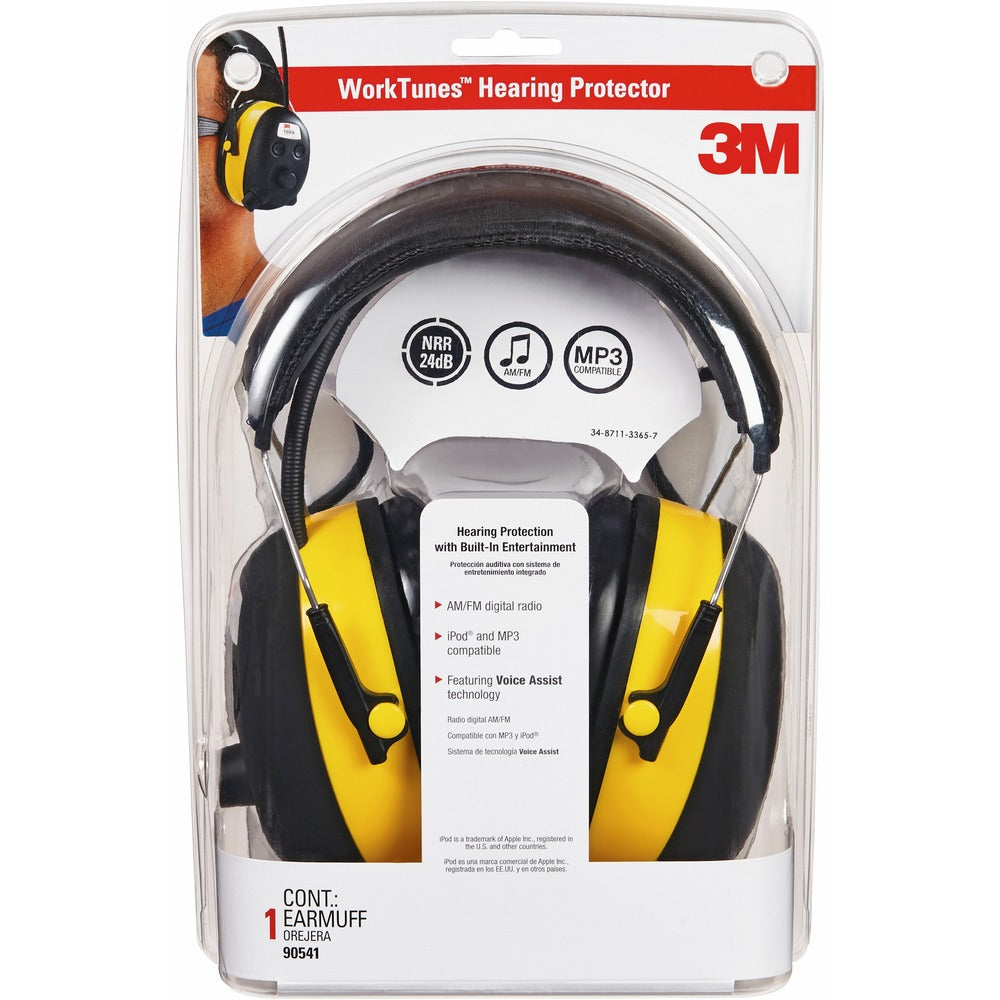 Image of 3M Earmuff Safety Headset w/Radio, Noise Reductn, LCD, BK/YW