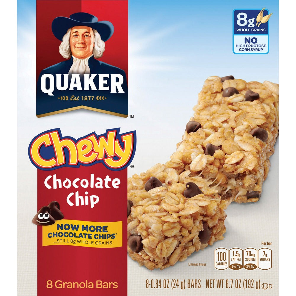 Image of Quaker Foods Chewy Granola Bars, 6.7oz., 8/BX, Chocolate Chip