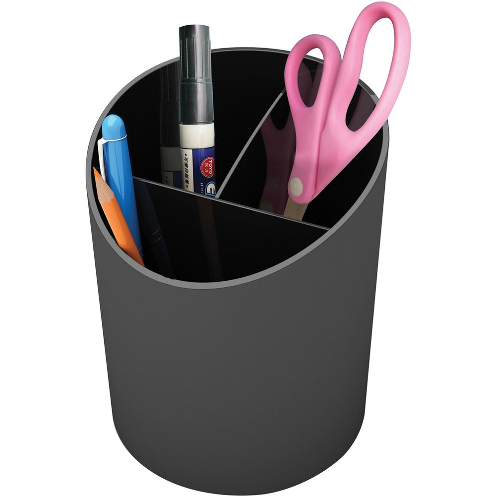 Image of Deflecto Large Pencil Cup, 3 Compartments, Black