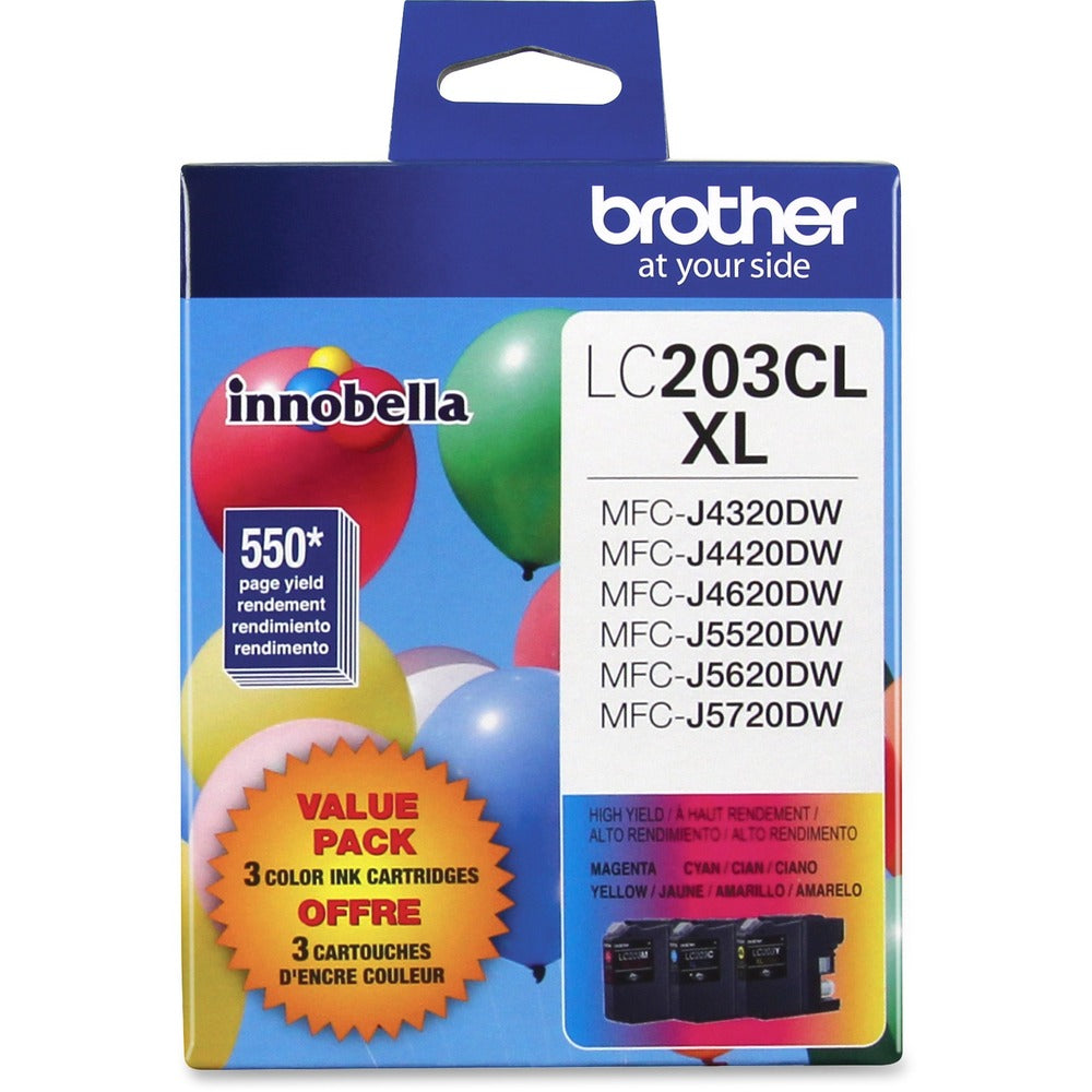 Image of Brother HY Ink Cartridges, f/LC2033PKS, 550 Pg Yld,3/PK, CYN/MA/YW