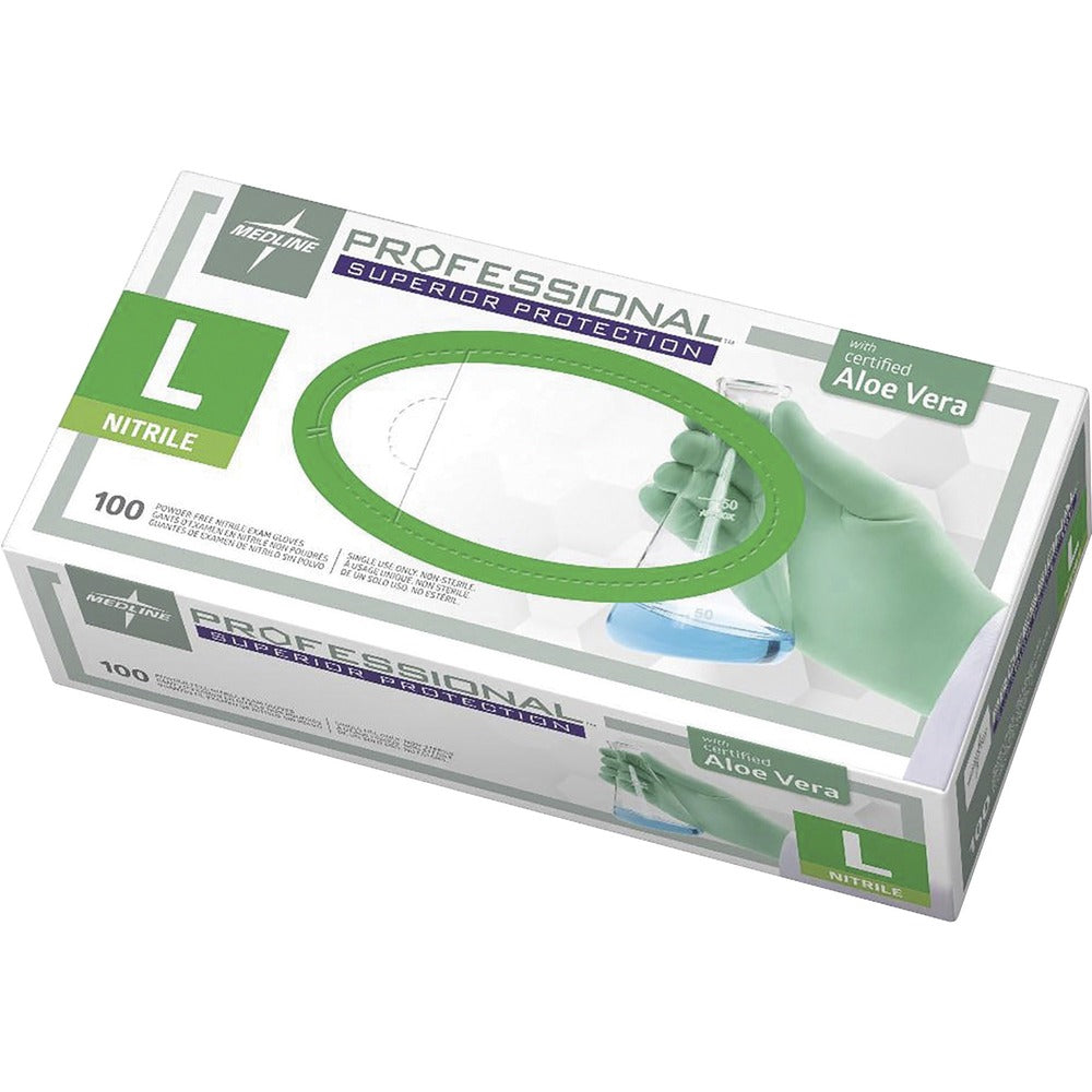 Image of Medline Nitrile Professional Aloetouch Gloves, Large, 100/BX, GN