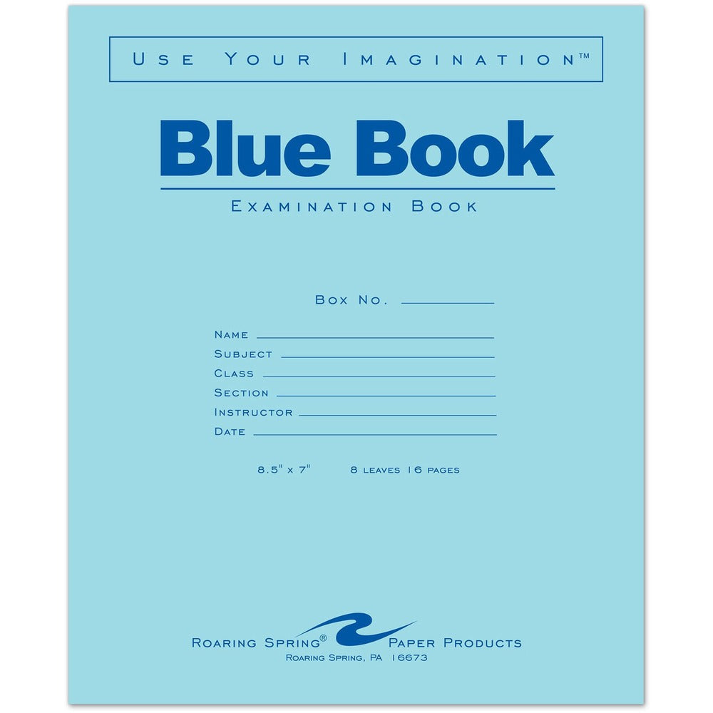 Image of Roaring Spring Paper Products Examination Book, Wide Rule, 16 Pages, 8-1/2"x7", Blue