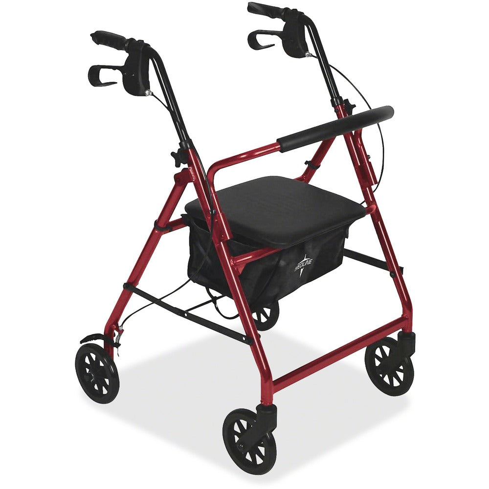 Image of Medline Basic Steel Rollators, 6" Wheels, 350lbs Cap, Red
