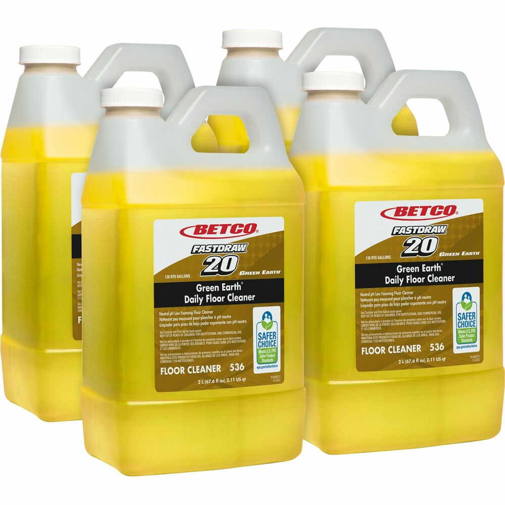 Image of Betco Corporation Floor Cleaner, Foaming, 1/2 Gal (2 Liter), 4/CT, Yellow