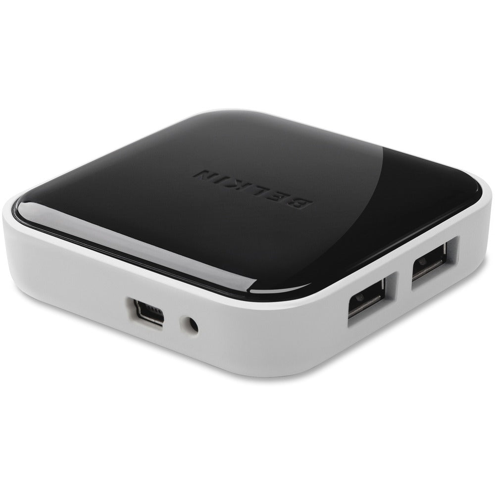 Image of Belkin 4-Port Powered Desktop Hub, Black/Aluminum