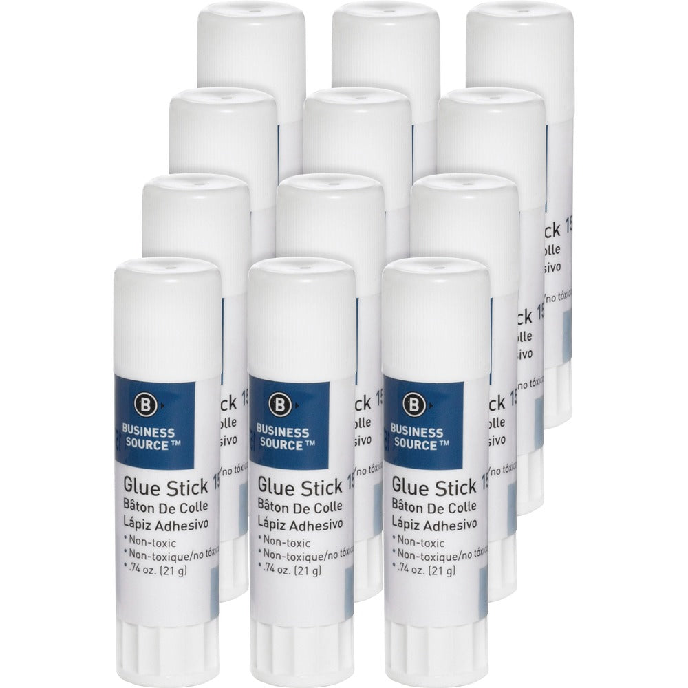 Image of Business Source Glue Stick, Permanent, Acid-free, 0.74 oz, 12/PK, Clear