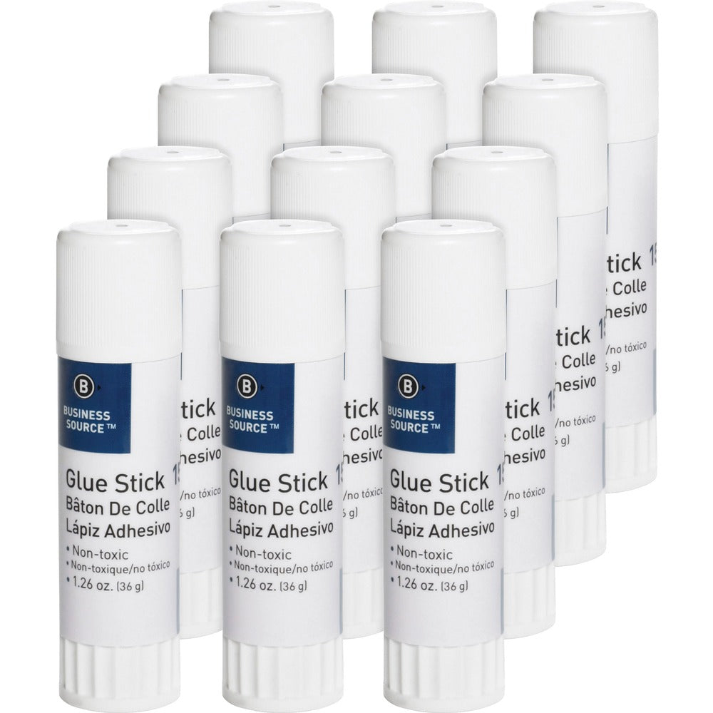 Image of Business Source Glue Stick, Permanent, Acid-free, 1.26 oz, 12/PK, Clear