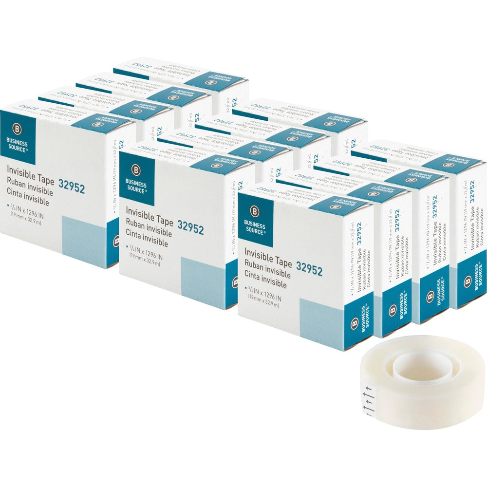 Image of Business Source Invisible Tape Refill Roll, 1" Core, 3/4"x1296", 12RL/BX, CL