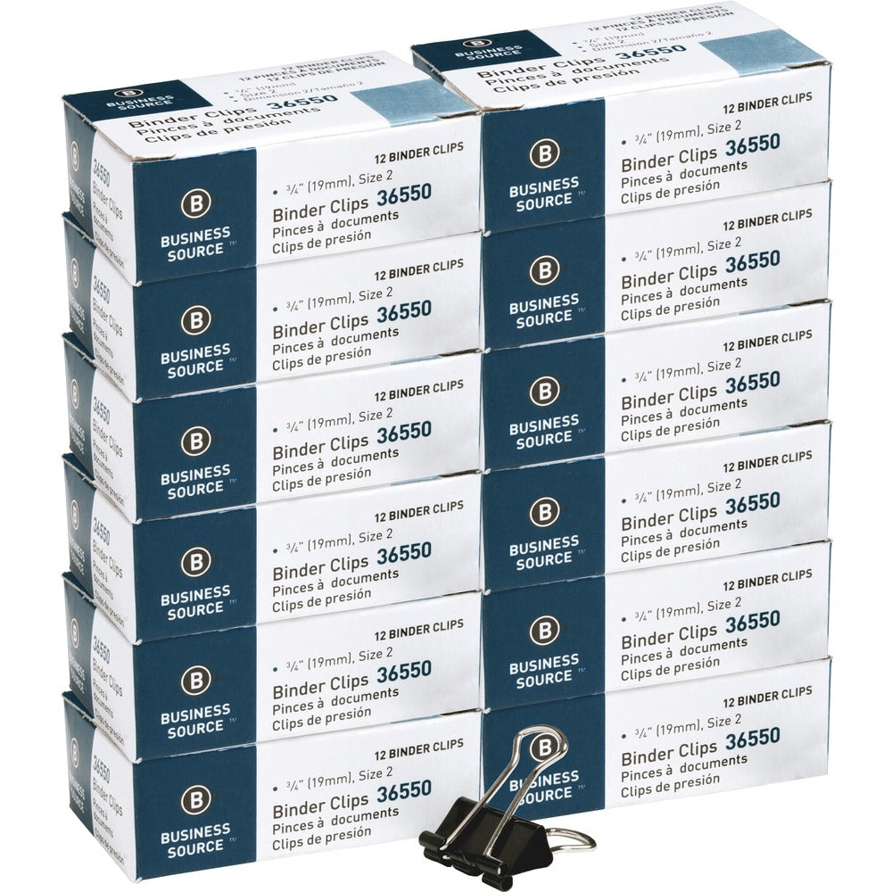 Image of Business Source Binder Clip, Small, 3/4"W, Steel, 3/8" Cap,144/BX, Black