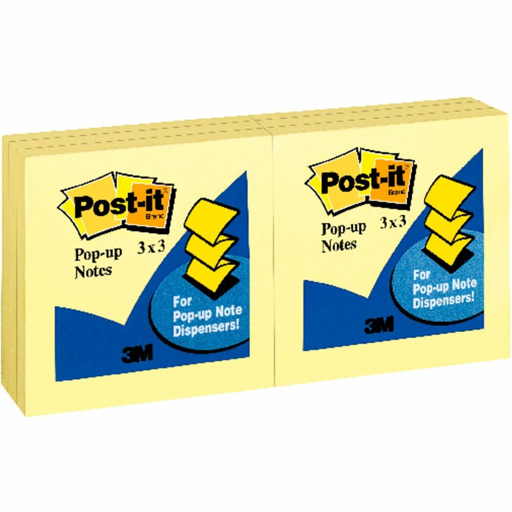 Image of 3M Original Pop-up Notes, 100 Sheets/Pad, 3"x3", 12PD/PK,YW