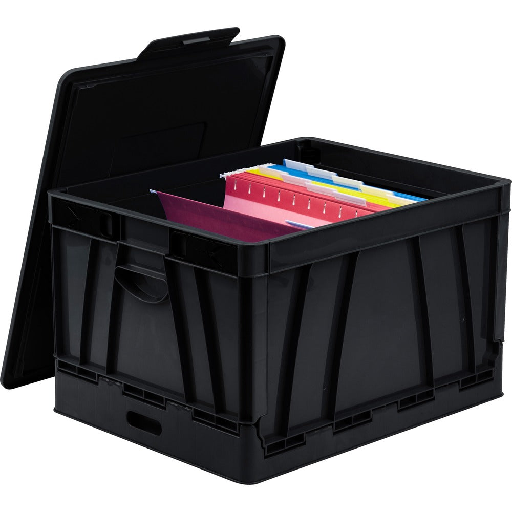 Image of Storex Industries Corporation Collapsible Crate w/Lid, 13-3/5"x20"x10-2/5", Black