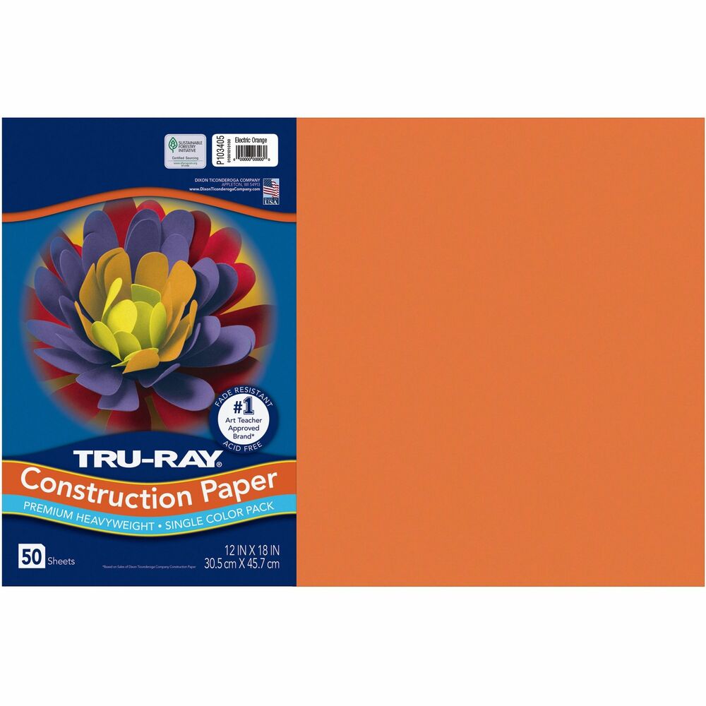Image of Pacon Construction Paper, 76 lb, 12"x18", 50/PK, Elec Orange