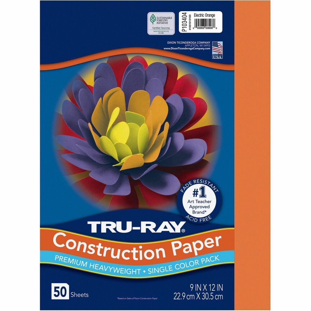 Image of Pacon Construction Paper, 76 lb, 9"x12", 50/PK, Elec Orange