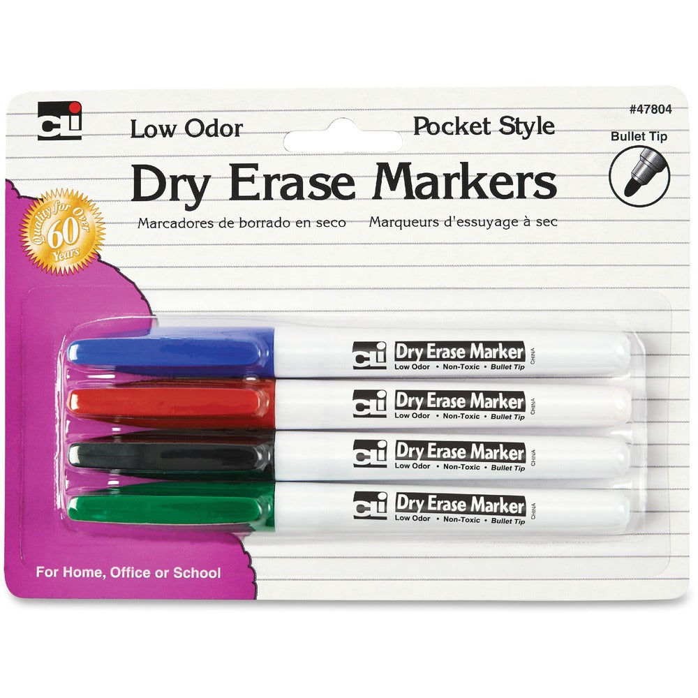 Image of Charles Leonard, Inc Dry-Erase Markers, Pocket Style, 4/PK, AST